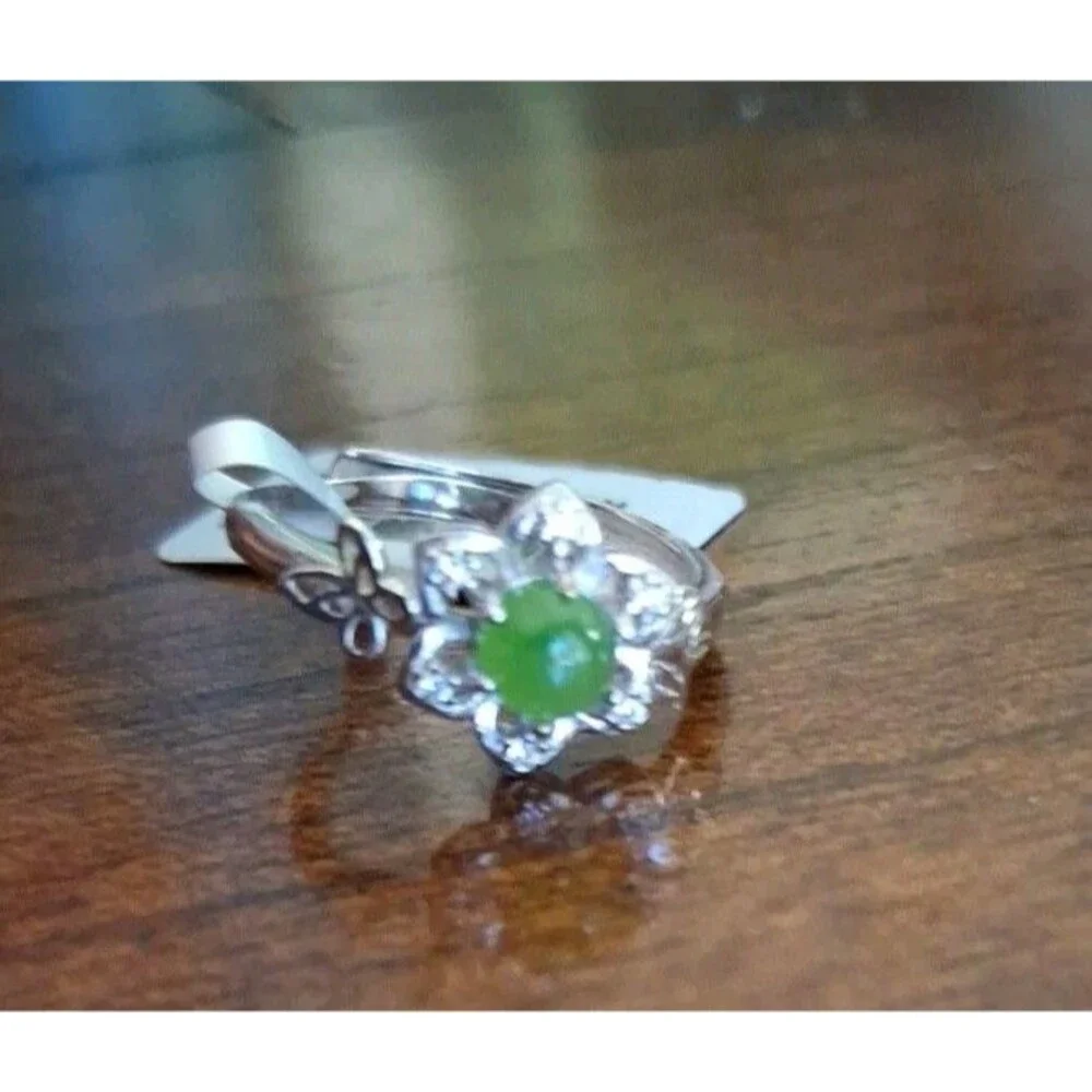 Green Jade Ring 925 Sterling Silver Natural Size 7 Adjustable NWT Butterfly